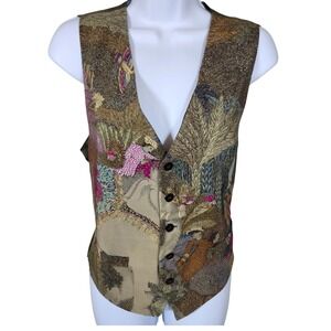 Shauna Stein Tapestry Vest Scenic Boho Art‎ Print Metallic Thread Lined Medium